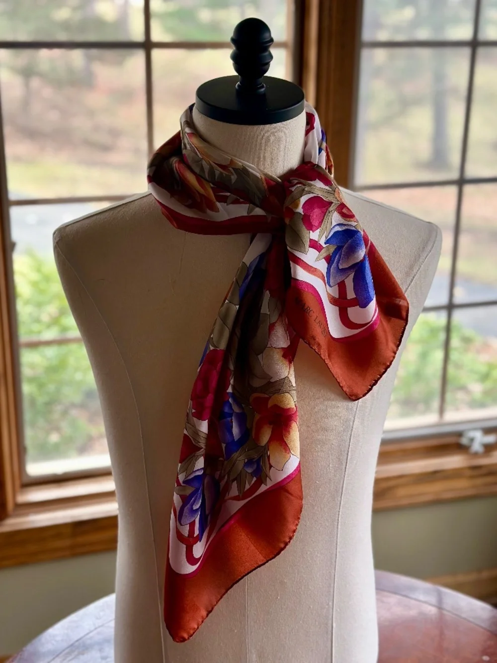 Scarf, Vintage Marc Laury Floral and Ribbons Pattern